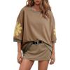 imageDokotoo Womens Tops 2026 Summer 34 Sleeve Floral Sweatshirt Casual Crew Neck Oversized Colorblock BlousesKhaki