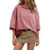imageDokotoo Womens Tops 2026 Summer 34 Sleeve Floral Sweatshirt Casual Crew Neck Oversized Colorblock BlousesPink