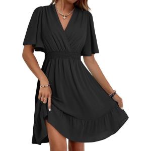 imageDokotoo Womens Dress 2025 Summer Deep V Neck Elegant Ruffle Mini Dress Waist Dresses S2XLBlack