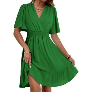imageDokotoo Womens Dress 2025 Summer Deep V Neck Elegant Ruffle Mini Dress Waist Dresses S2XLDark Green