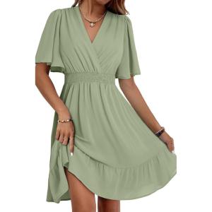 imageDokotoo Womens Dress 2025 Summer Deep V Neck Elegant Ruffle Mini Dress Waist Dresses S2XLLaurel Green