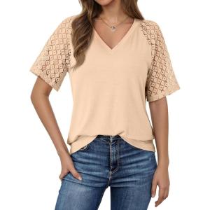 imageDokotoo Womens Summer Tops 2026 Short Sleeve Shirts Business Casual Tops Fashion Casual BlousesApricot
