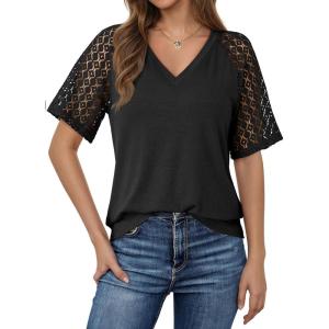 imageDokotoo Womens Summer Tops 2026 Short Sleeve Shirts Business Casual Tops Fashion Casual BlousesBlack