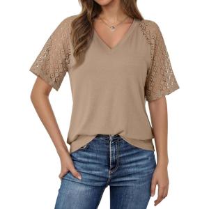imageDokotoo Womens Summer Tops 2026 Short Sleeve Shirts Business Casual Tops Fashion Casual BlousesBrown