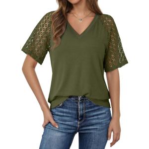 imageDokotoo Womens Summer Tops 2026 Short Sleeve Shirts Business Casual Tops Fashion Casual BlousesGuacamole Green