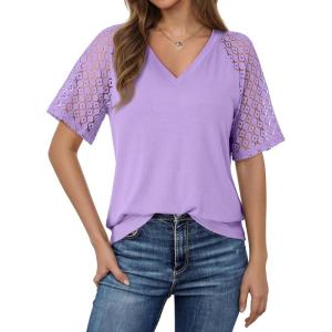 imageDokotoo Womens Summer Tops 2026 Short Sleeve Shirts Business Casual Tops Fashion Casual BlousesPurple