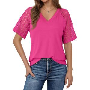 imageDokotoo Womens Summer Tops 2026 Short Sleeve Shirts Business Casual Tops Fashion Casual BlousesRose Red