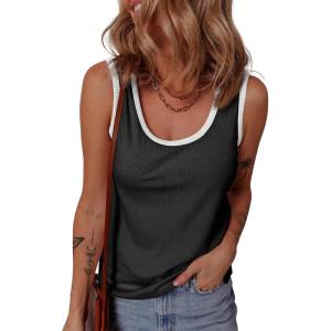 imageDokotoo Womens Tank Tops 2025 Crewneck Ribbed Colorblock Casual Summer Tops Basic Sleeveless ShirtsBlack