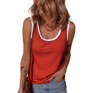 imageDokotoo Womens Tank Tops 2025 Crewneck Ribbed Colorblock Casual Summer Tops Basic Sleeveless ShirtsRed