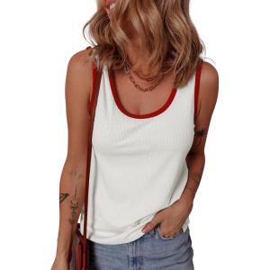 imageDokotoo Womens Tank Tops 2025 Crewneck Ribbed Colorblock Casual Summer Tops Basic Sleeveless ShirtsWhite