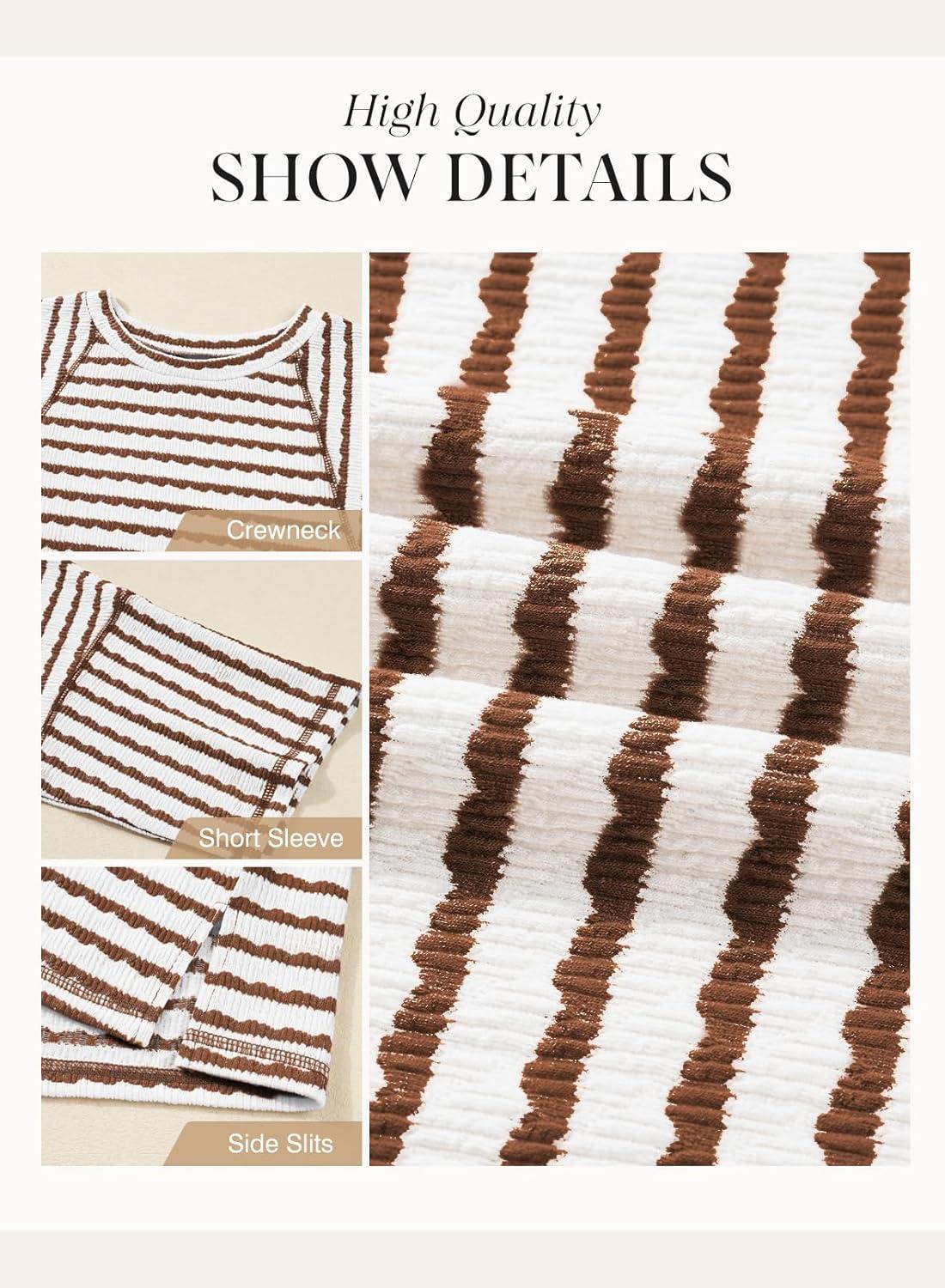 imageDokotoo Womens Summer Tops Oversized Tshirts for Women Striped Color Block Short Sleeve T Shirts Crewneck Casual Tee BlousesBrown