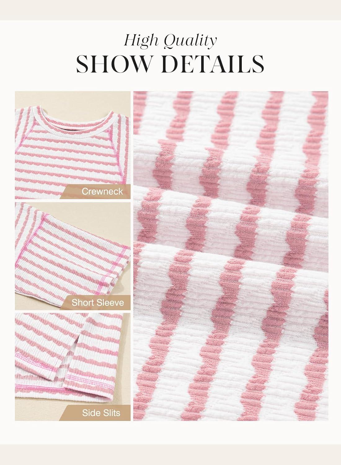 imageDokotoo Womens Summer Tops Oversized Tshirts for Women Striped Color Block Short Sleeve T Shirts Crewneck Casual Tee BlousesPink