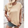imageDokotoo Womens Summer Tops 2026 Waffle Knit Lace Hollow Out Short Sleeve TShirts Crewneck Casual Loose Basic Tee BlousesApricot