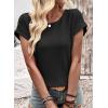imageDokotoo Womens Summer Tops 2026 Waffle Knit Lace Hollow Out Short Sleeve TShirts Crewneck Casual Loose Basic Tee BlousesBlack