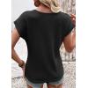 imageDokotoo Womens Summer Tops 2026 Waffle Knit Lace Hollow Out Short Sleeve TShirts Crewneck Casual Loose Basic Tee BlousesBlack