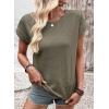 imageDokotoo Womens Summer Tops 2026 Waffle Knit Lace Hollow Out Short Sleeve TShirts Crewneck Casual Loose Basic Tee BlousesGreen