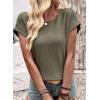 imageDokotoo Womens Summer Tops 2026 Waffle Knit Lace Hollow Out Short Sleeve TShirts Crewneck Casual Loose Basic Tee BlousesGreen