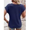 imageDokotoo Womens Summer Tops 2026 Waffle Knit Lace Hollow Out Short Sleeve TShirts Crewneck Casual Loose Basic Tee BlousesNavy Blue
