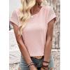 imageDokotoo Womens Summer Tops 2026 Waffle Knit Lace Hollow Out Short Sleeve TShirts Crewneck Casual Loose Basic Tee BlousesPink