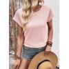imageDokotoo Womens Summer Tops 2026 Waffle Knit Lace Hollow Out Short Sleeve TShirts Crewneck Casual Loose Basic Tee BlousesPink