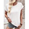 imageDokotoo Womens Summer Tops 2026 Waffle Knit Lace Hollow Out Short Sleeve TShirts Crewneck Casual Loose Basic Tee BlousesWhite