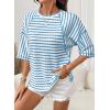 imageDokotoo Womens Summer Tops Oversized Tshirts for Women Striped Color Block Short Sleeve T Shirts Crewneck Casual Tee BlousesLight Blue