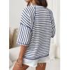 imageDokotoo Womens Summer Tops Oversized Tshirts for Women Striped Color Block Short Sleeve T Shirts Crewneck Casual Tee BlousesNavy