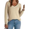 imageDokotoo Womens Sweaters Dressy Casual Long Sleeve V Neck Lightweight Ribbed Knit Wool Pullover Jumper TopApricot