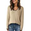 imageDokotoo Womens Sweaters Dressy Casual Long Sleeve V Neck Lightweight Ribbed Knit Wool Pullover Jumper TopApricot