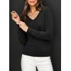imageDokotoo Womens Sweaters Dressy Casual Long Sleeve V Neck Lightweight Ribbed Knit Wool Pullover Jumper TopBlack