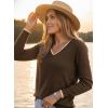 imageDokotoo Womens Sweaters Dressy Casual Long Sleeve V Neck Lightweight Ribbed Knit Wool Pullover Jumper TopBrown