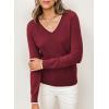 imageDokotoo Womens Sweaters Dressy Casual Long Sleeve V Neck Lightweight Ribbed Knit Wool Pullover Jumper TopRed