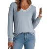 imageDokotoo Womens Sweaters Dressy Casual Long Sleeve V Neck Lightweight Ribbed Knit Wool Pullover Jumper TopSky Blue