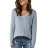 imageDokotoo Womens Sweaters Dressy Casual Long Sleeve V Neck Lightweight Ribbed Knit Wool Pullover Jumper TopSky Blue