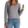 imageDokotoo Womens Sweaters Dressy Casual Long Sleeve V Neck Lightweight Ribbed Knit Wool Pullover Jumper TopSmoky Gray