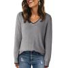 imageDokotoo Womens Sweaters Dressy Casual Long Sleeve V Neck Lightweight Ribbed Knit Wool Pullover Jumper TopSmoky Gray