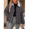 imageDokotoo Womens Winter Casual Quilted Jackets Long Sleeve Button Down Puffer Jacket Padded Outerwear CoatsCarbon Grey