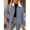 imageDokotoo Womens Winter Casual Quilted Jackets Long Sleeve Button Down Puffer Jacket Padded Outerwear CoatsDusk Blue
