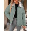 imageDokotoo Womens Winter Casual Quilted Jackets Long Sleeve Button Down Puffer Jacket Padded Outerwear CoatsSmoke Green