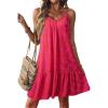 imageDokotoo Summer Dresses for Women 2025 Spaghetti Strap Sexy Deep V Neck Dress Smocked Ruffle Flowy Boho DressesRose