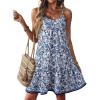 imageDokotoo Summer Dresses for Women 2025 Spaghetti Strap Sexy Deep V Neck Dress Smocked Ruffle Flowy Boho DressesSky Blue
