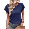 imageDokotoo Womens Summer Tops 2026 Waffle Knit Lace Hollow Out Short Sleeve TShirts Crewneck Casual Loose Basic Tee BlousesNavy Blue