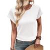 imageDokotoo Womens Summer Tops 2026 Waffle Knit Lace Hollow Out Short Sleeve TShirts Crewneck Casual Loose Basic Tee BlousesWhite
