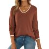 imageDokotoo Womens Sweaters Dressy Casual Long Sleeve V Neck Lightweight Ribbed Knit Wool Pullover Jumper TopDark Red