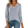 imageDokotoo Womens Sweaters Dressy Casual Long Sleeve V Neck Lightweight Ribbed Knit Wool Pullover Jumper TopSky Blue