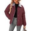 imageDokotoo Womens Winter Casual Quilted Jackets Long Sleeve Button Down Puffer Jacket Padded Outerwear CoatsBurgundy