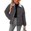 imageDokotoo Womens Winter Casual Quilted Jackets Long Sleeve Button Down Puffer Jacket Padded Outerwear CoatsCarbon Grey