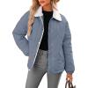 imageDokotoo Womens Winter Casual Quilted Jackets Long Sleeve Button Down Puffer Jacket Padded Outerwear CoatsDusk Blue
