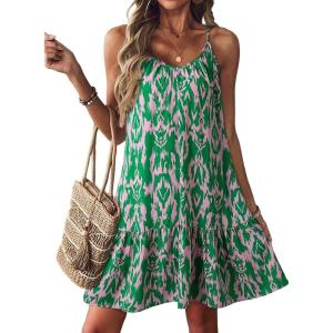 imageDokotoo Summer Dresses for Women 2025 Spaghetti Strap Sexy Deep V Neck Dress Smocked Ruffle Flowy Boho DressesGreen