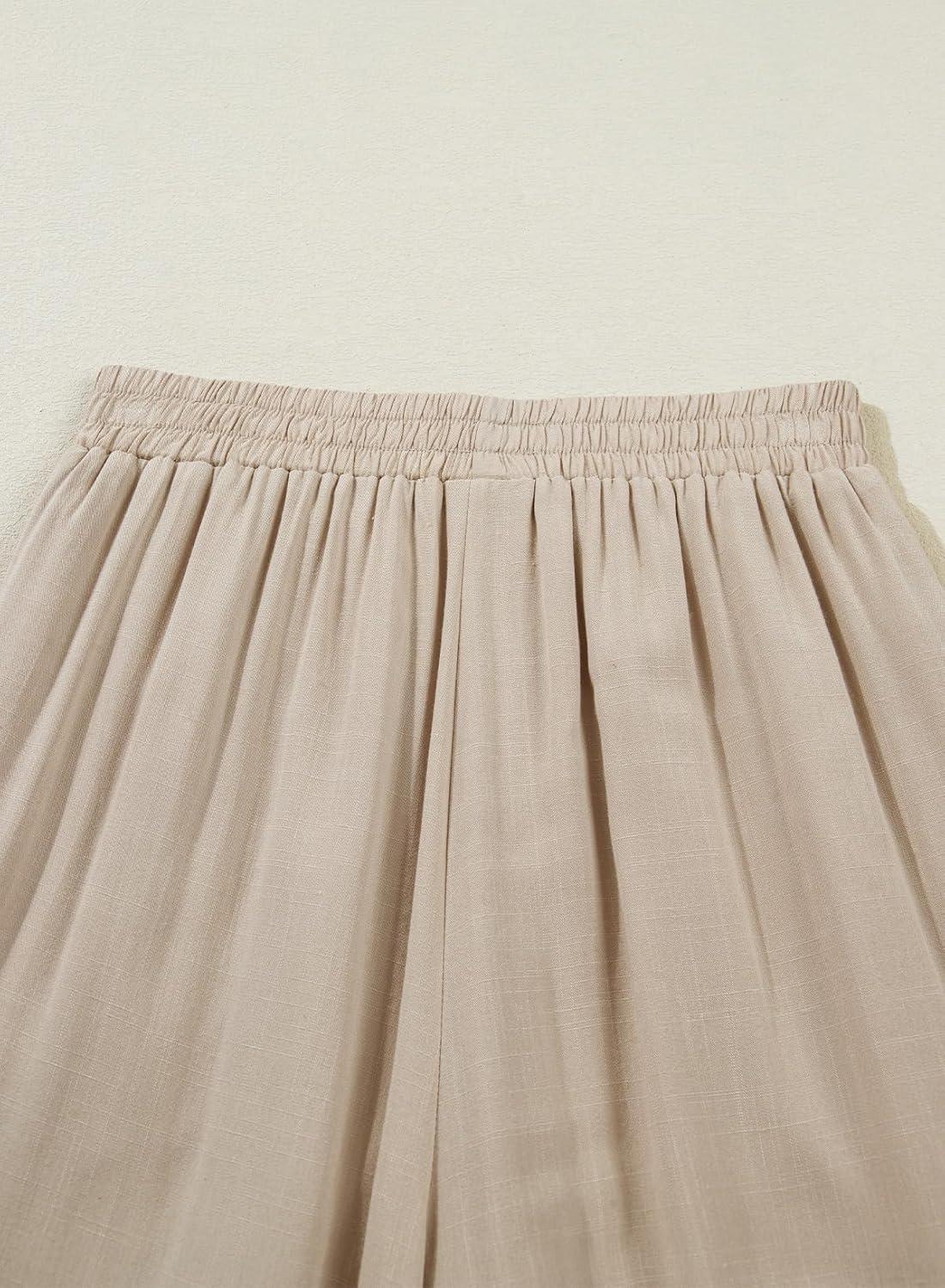 imageDokotoo 2 Piece Sets for Women Summer Spaghetti Strap Tie Knot Top Lace Wide Leg Pants SetBeige